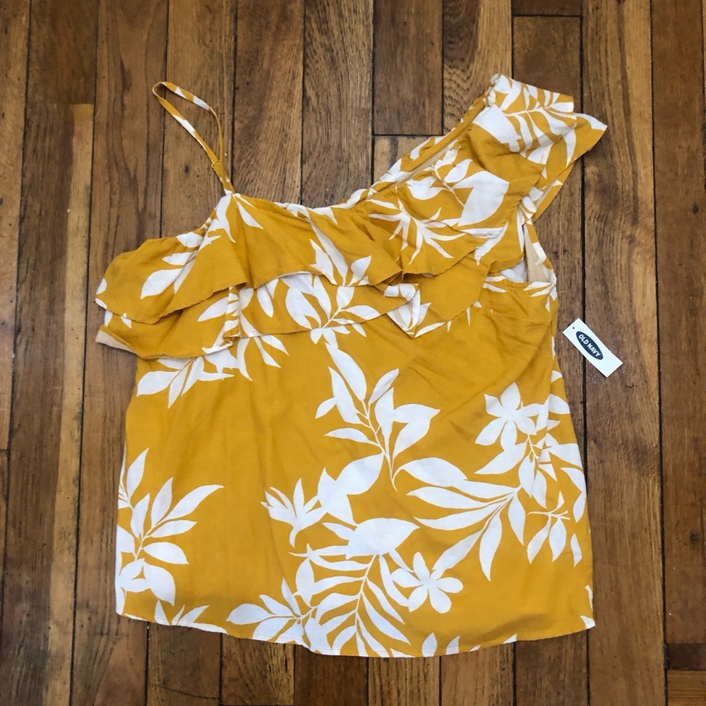NWT Old Navy Mustard Floral One-Shoulder Ruffle Top size large - Picture 10 of 13